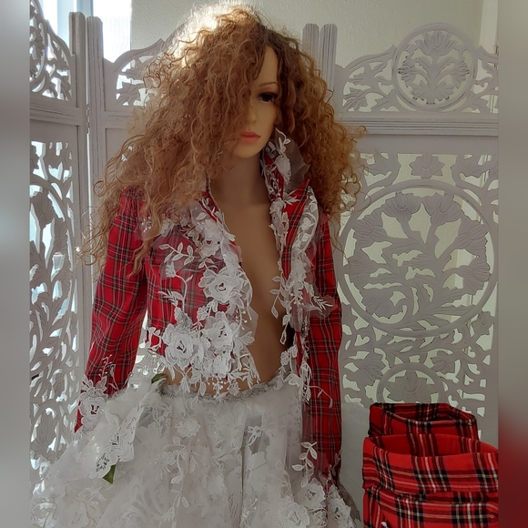 The "MARY STEWART" Scotland Inspired Red Plaid & Lace Thigh Boots - Picture 6 of 10